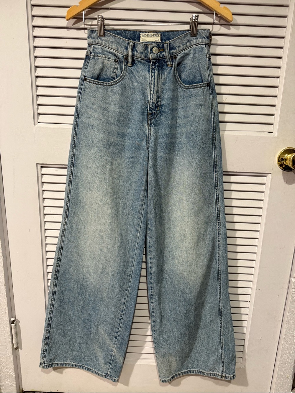 We The Free Free People CRVY Gia Washed Light Blue High-Rise Wide Leg Jeans 25